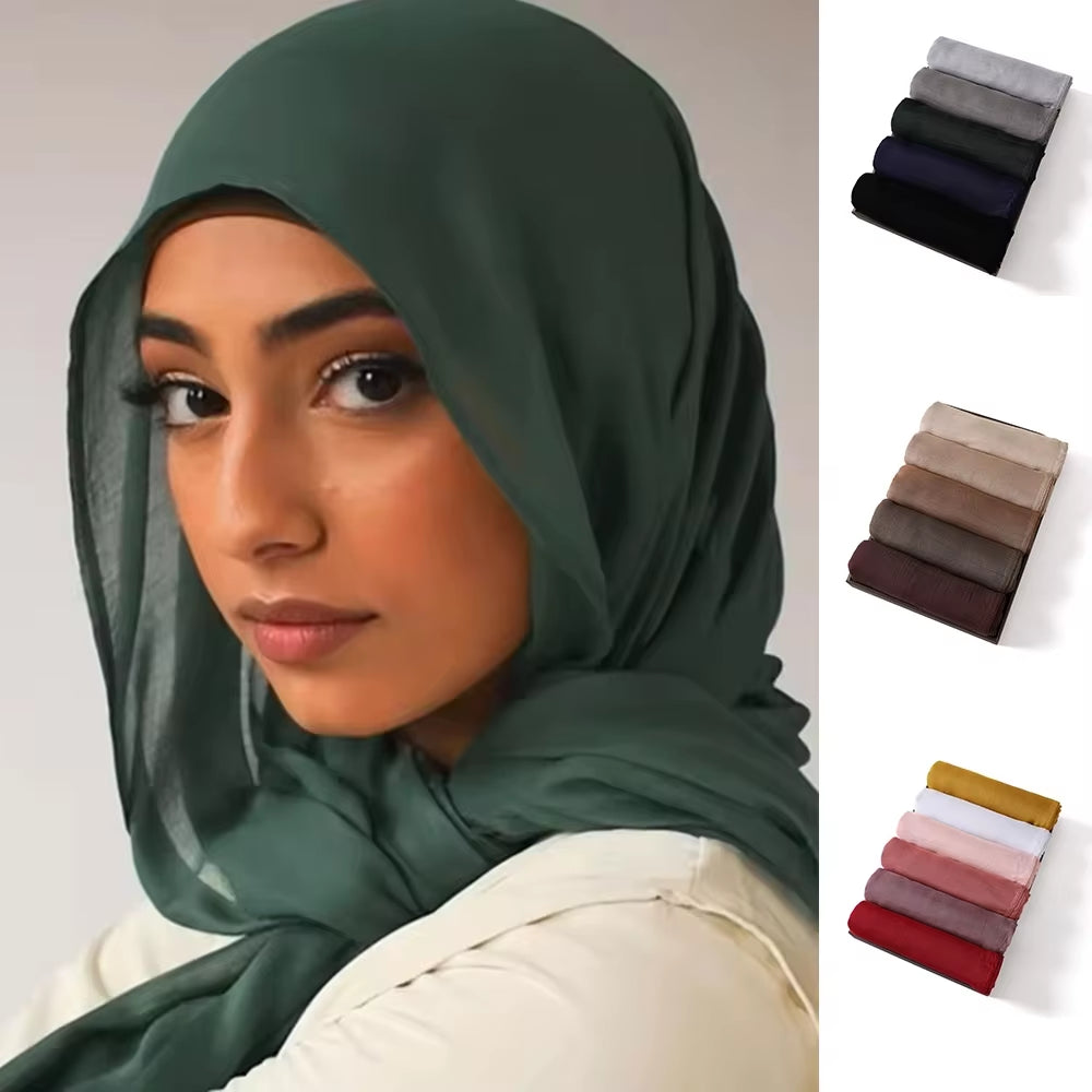 Women's Islamic Hijabs - Soft Viscose Rayon Shawls, Plain Thin Headscarves, 200x85 cm